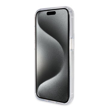 Guess IML Ring Stand Glitter - ochranný kryt s MagSafe pro iPhone 15 Pro Max, čirý