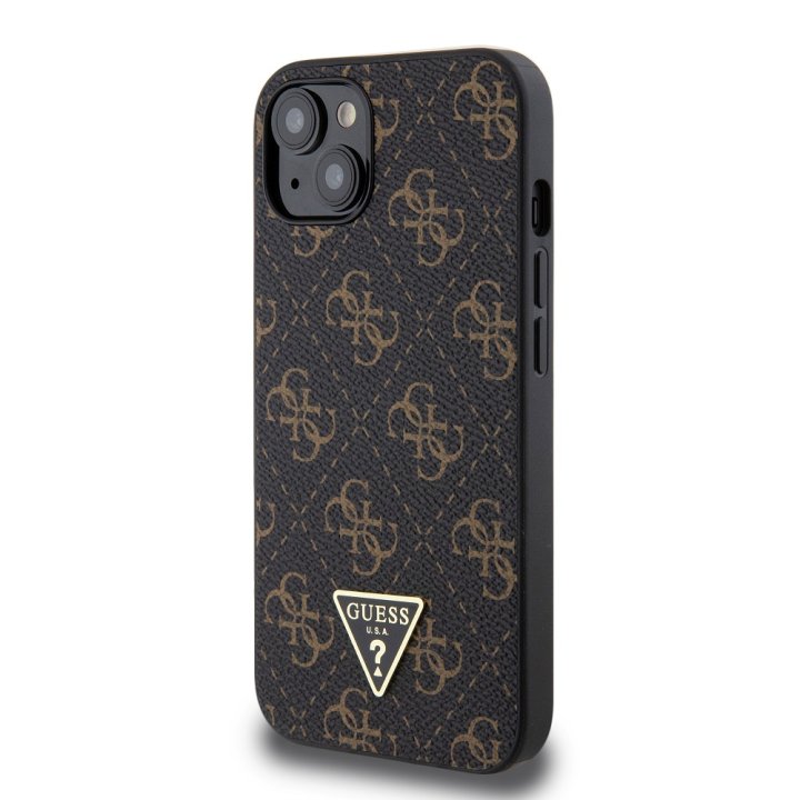 Guess PU Leather 4G Triangle Metal Logo - ochranný kryt pro iPhone 13, černý