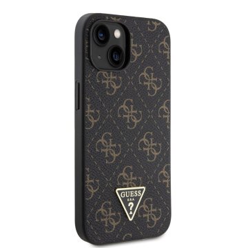Guess PU Leather 4G Triangle Metal Logo - ochranný kryt pro iPhone 15, černý