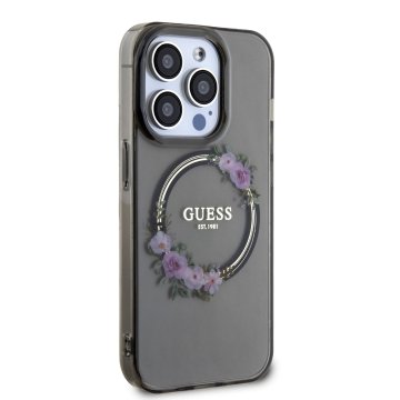 Guess PC/TPU Flowers Ring Glossy Logo - ochranný kryt s MagSafe pro iPhone 13 Pro Max, černý