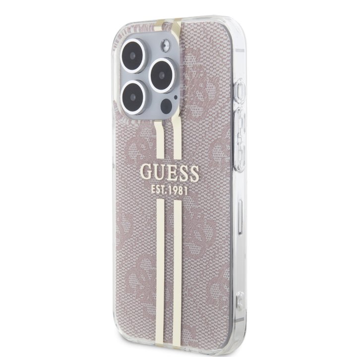 Guess IML 4G Gold Stripe - ochranný kryt pro iPhone 15 Pro, růžový