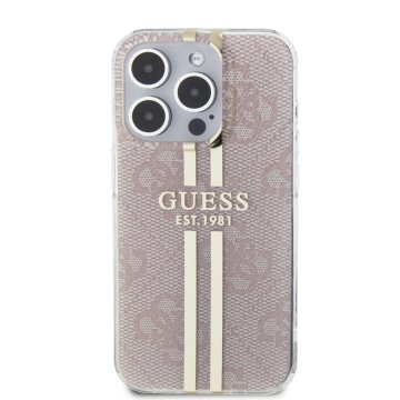 Guess IML 4G Gold Stripe - ochranný kryt pro iPhone 15 Pro, růžový