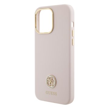 Guess Liquid Silicone 4G Strass Metal Logo - ochranný kryt pro iPhone 15 Pro Max, růžový