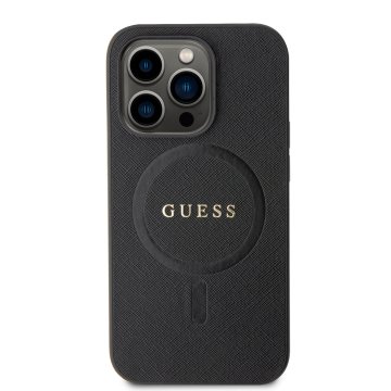 Guess PU Saffiano - ochranný kryt s MagSafe pro iPhone 15 Pro, černý