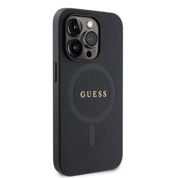 Guess PU Saffiano - ochranný kryt s MagSafe pro iPhone 15 Pro, černý