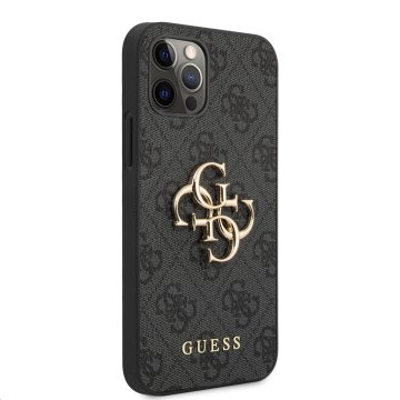 Guess PU 4G Metal Logo - ochranný kryt pro iPhone 12 Pro Max, šedý