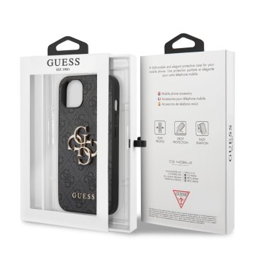 Guess PU 4G Metal Logo - ochranný kryt pro iPhone 13, šedý
