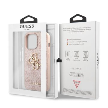 Guess PU 4G Metal Logo - ochranný kryt pro iPhone 13 Pro, růžový