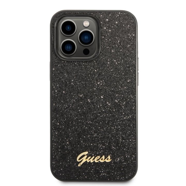 Guess PC/TPU Glitter Flakes Metal Logo - ochranný kryt pro iPhone 14 Pro Max, černý