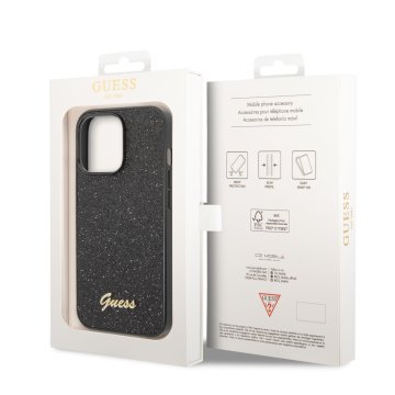 Guess PC/TPU Glitter Flakes Metal Logo - ochranný kryt pro iPhone 14 Pro Max, černý