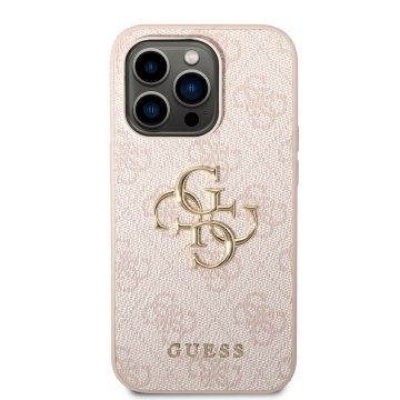 Guess PU 4G Metal Logo - ochranný kryt pro iPhone 14 Pro, růžový