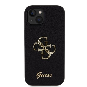 Guess PU Fixed Glitter 4G Metal Logo - ochranný kryt pro iPhone 15, černý