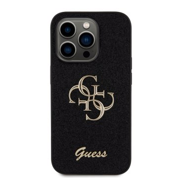 Guess PU Fixed Glitter 4G Metal Logo - ochranný kryt pro iPhone 15 Pro, černý