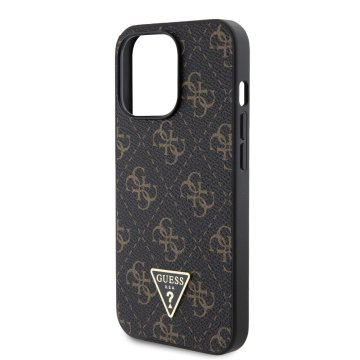 Guess PU Leather 4G Triangle Metal Logo - ochranný kryt pro iPhone 13 Pro, černý