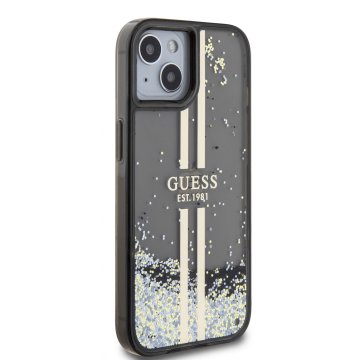 Guess PC/TPU Liquid Glitter Gold Stripe - ochranný kryt pro iPhone 15, černý