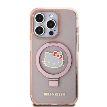 Hello Kitty IML Ringstand Glitter Head Logo - ochranný kryt s MagSafe pro iPhone 15 Pro Max, růžový