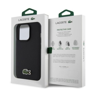 Lacoste Iconic Petit Pique Woven Logo - ochranný kryt s MagSafe pro iPhone 15 Pro Max, černý