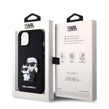 Karl Lagerfeld PU Saffiano Karl and Choupette NFT - ochranný kryt pro iPhone 13, černý