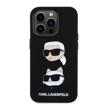 Karl Lagerfeld Liquid Silicone Karl and Choupette Heads - ochranný kryt pro iPhone 15 Pro, černý
