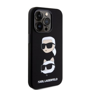 Karl Lagerfeld Liquid Silicone Karl and Choupette Heads - ochranný kryt pro iPhone 15 Pro, černý