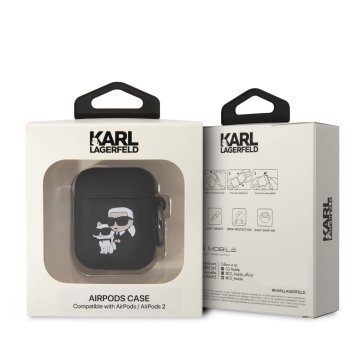 Karl Lagerfeld 3D Logo NFT Karl and Choupette Silikonové Pouzdro pro AirPods 1/2, černé