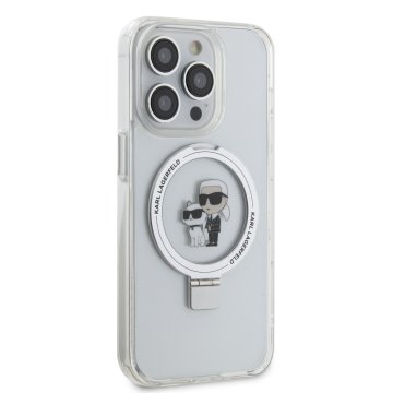 Karl Lagerfeld Ringstand Karl and Choupette - ochranný kryt s MagSafe pro iPhone 15 Pro, bílý