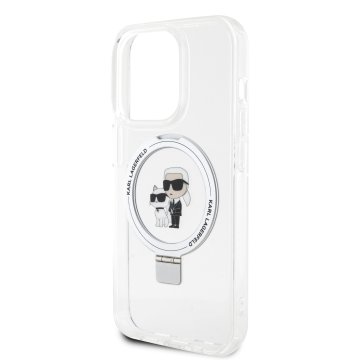 Karl Lagerfeld Ringstand Karl and Choupette - ochranný kryt s MagSafe pro iPhone 15 Pro, bílý