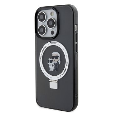Karl Lagerfeld Ringstand Karl and Choupette - ochranný kryt s MagSafe pro iPhone 15 Pro Max, černý