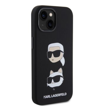 Karl Lagerfeld Liquid Silicone Karl and Choupette Heads - ochranný kryt pro iPhone 15, černý