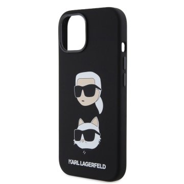 Karl Lagerfeld Liquid Silicone Karl and Choupette Heads - ochranný kryt pro iPhone 15, černý