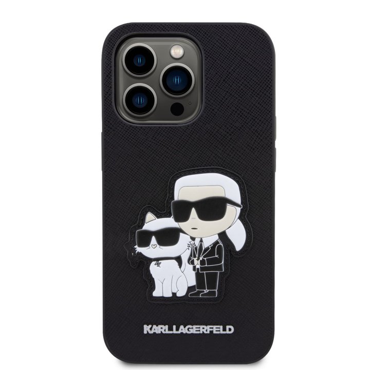 Karl Lagerfeld PU Saffiano Karl and Choupette NFT - ochranný kryt pro iPhone 14 Pro, černý