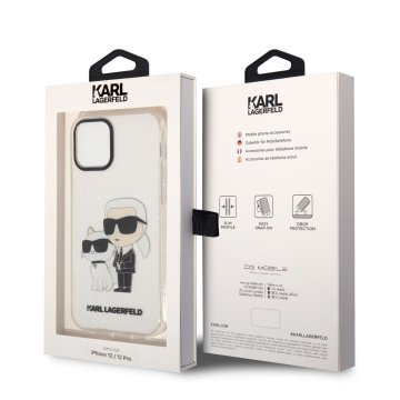 Karl Lagerfeld IML Glitter Karl and Choupette NFT Zadní Kryt pro iPhone 12/12 Pro, černý