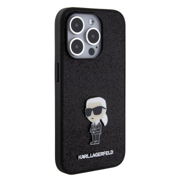 Karl Lagerfeld Fixed Glitter Metal Ikonik - ochranný kryt pro iPhone 15 Pro, černý
