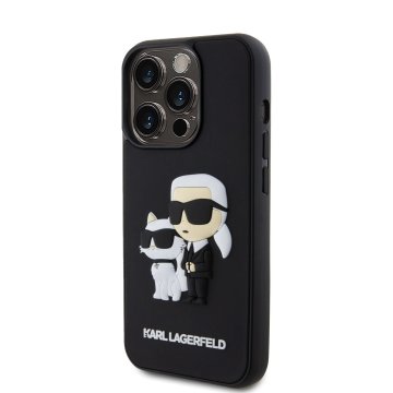 Karl Lagerfeld 3D Rubber Karl and Choupette - ochranný kryt pro iPhone 14 Pro, černý