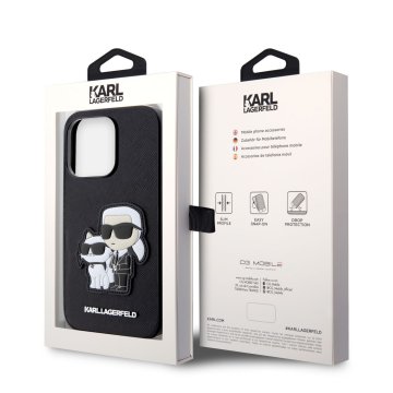 Karl Lagerfeld PU Saffiano Karl and Choupette NFT - ochranný kryt pro iPhone 14 Pro Max, černý
