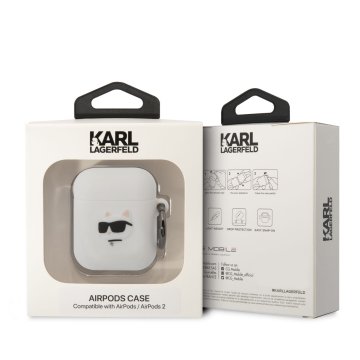 Karl Lagerfeld 3D Logo NFT Choupette Head Silikonové Pouzdro pro Airpods 1/2, bílé