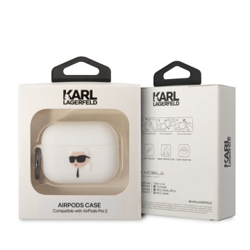 Karl Lagerfeld 3D Logo NFT Karl Head Silikonové Pouzdro pro Airpods Pro 2, bílé