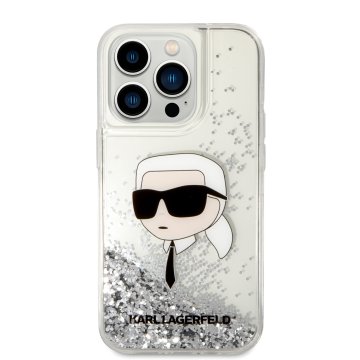 Karl Lagerfeld Liquid Glitter Karl Head - ochranný kryt pro iPhone 15 Pro Max, stříbrný