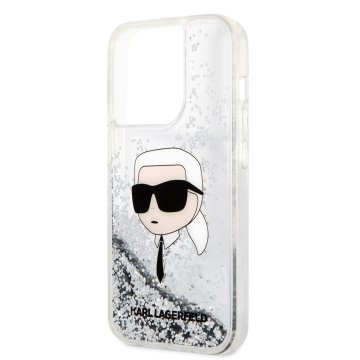 Karl Lagerfeld Liquid Glitter Karl Head - ochranný kryt pro iPhone 15 Pro Max, stříbrný
