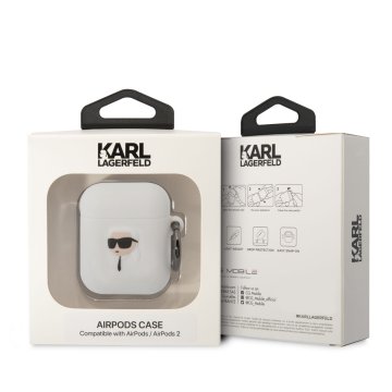 Karl Lagerfeld 3D Logo NFT Karl Head Silikonové Pouzdro pro Airpods 1/2, bílé