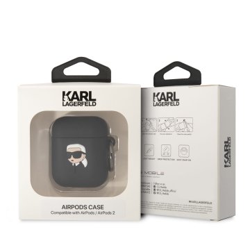 Karl Lagerfeld 3D Logo NFT Karl Head Silikonové Pouzdro pro Airpods 1/2, černé