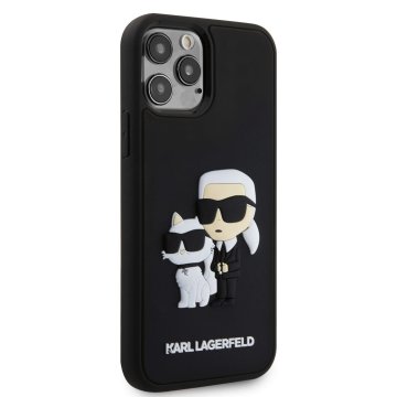 Karl Lagerfeld 3D Rubber Karl and Choupette - ochranný kryt pro iPhone 12/12 Pro, černý