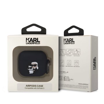 Karl Lagerfeld 3D Logo NFT Karl and Choupette Silikonové Pouzdro pro AirPods 3, černé
